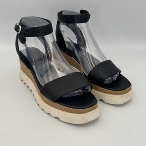 SOL SANA Black Platform Tray Wedge Sandals Women's Size 38 US 7.5-8 Ankle Strap